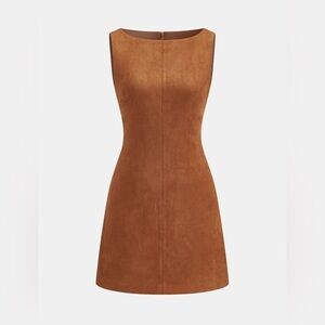 COMMENSE Classic Sleeveless Faux Suede A-Line Dress in Cognac - Size XL (US 12)